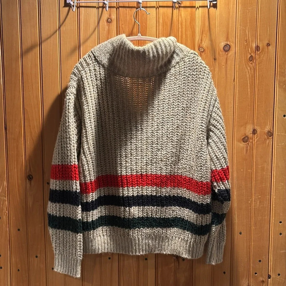 THE GREAT. Gray V-Neck Sweater with Stripes - Picture 6 of 7